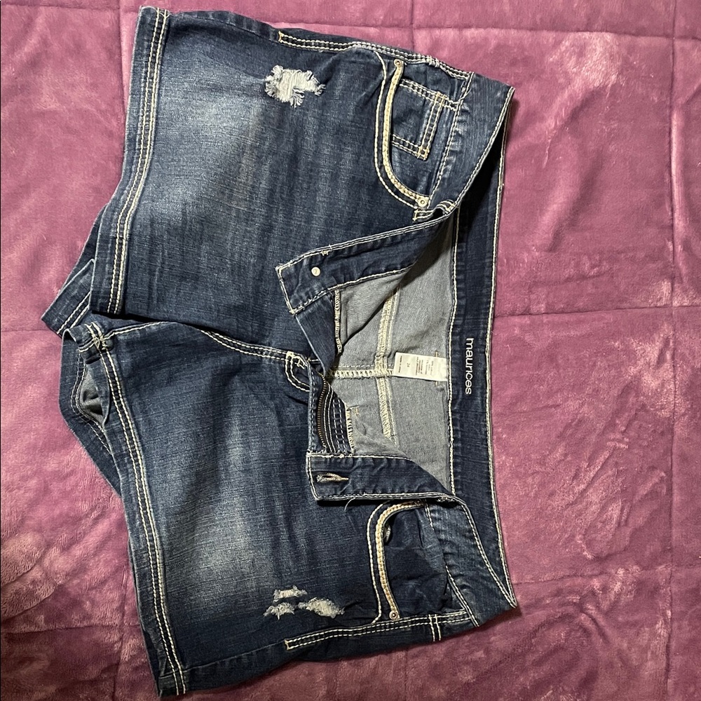 Maurices Navy Blue Distressed Denim Shorts